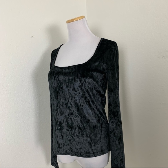Vince Crushed Velvet Square Neck Top Womens M Black Romantic Velour Witchy Goth - Picture 4 of 16